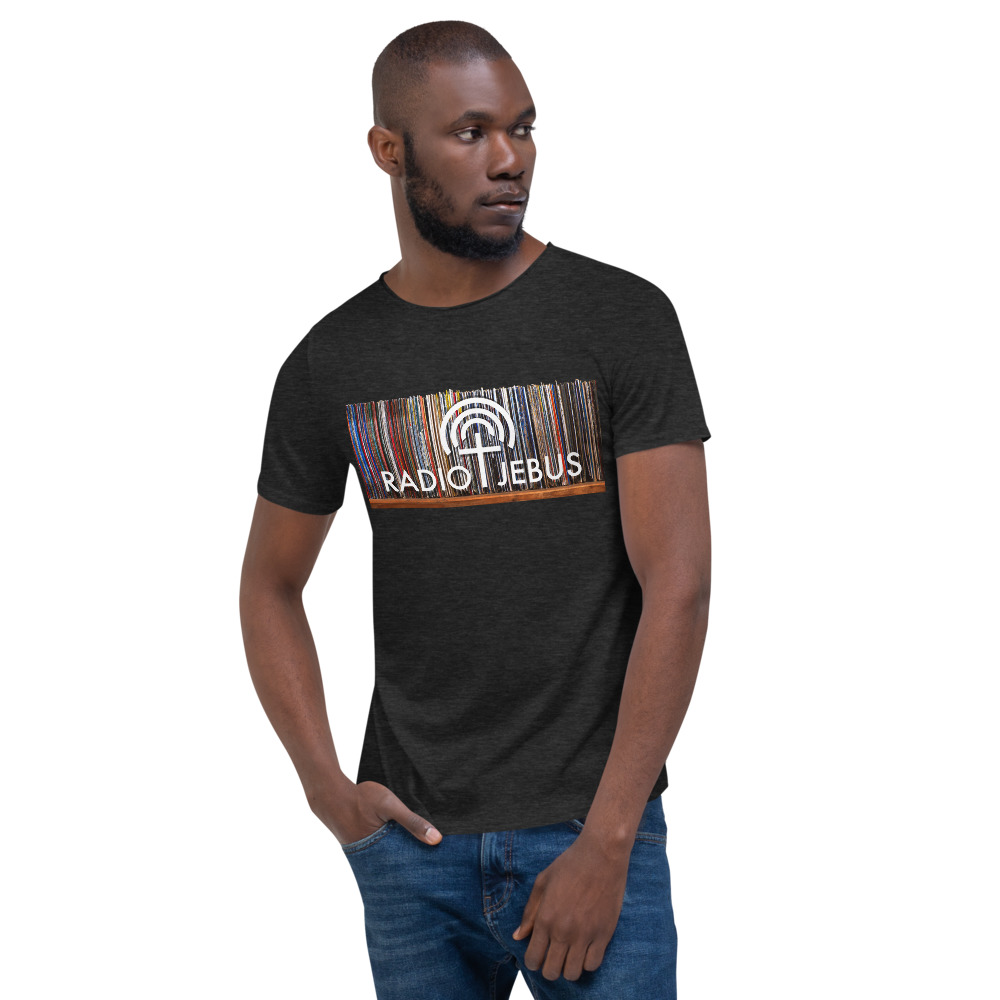 Men's Raw Neck Tee - 'Stacking up them records' - Image 3